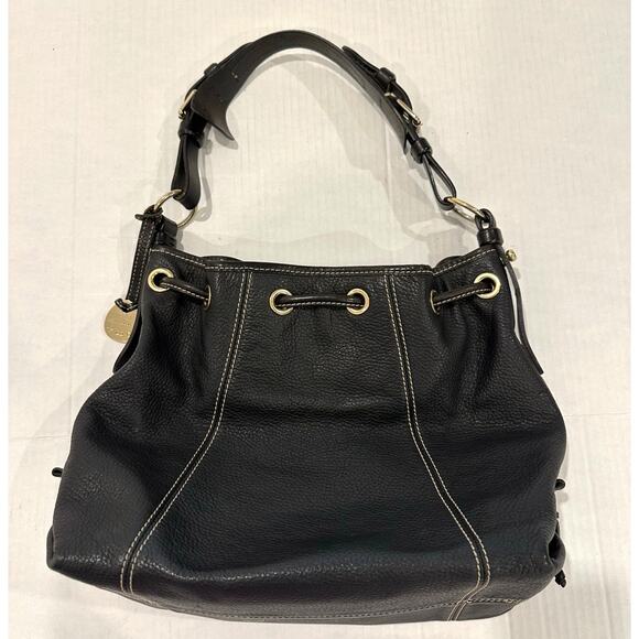 Dooney & Bourke vintage pebbled leather classic black bucket style bag - Picture 2 of 15